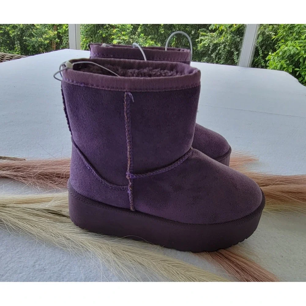NWT Mudd Purple Faux Suede‎ Ankle Boots Booties Fur Lined Size 11 Girls Toddler
